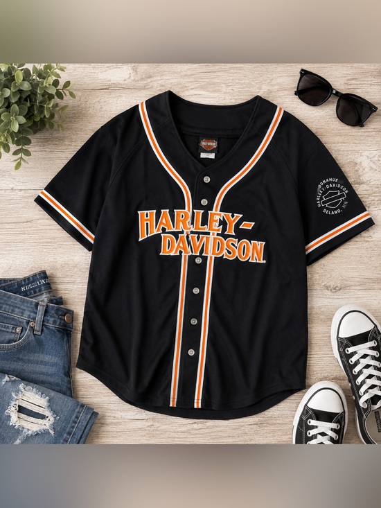 Harley-Davidson Other - Harley-Davidson Black Orange Baseball Jersey Men’s/Women’s Motorcycle Shirt